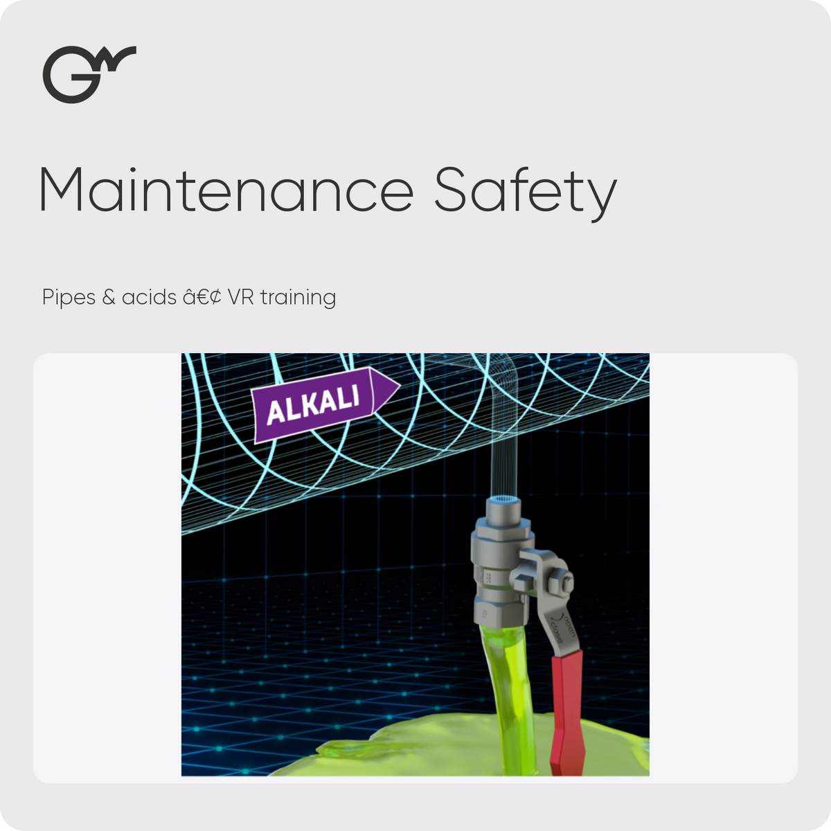 Maintenance Safety — Pipes & acids • VR training; official GWPRO logo and training imagery