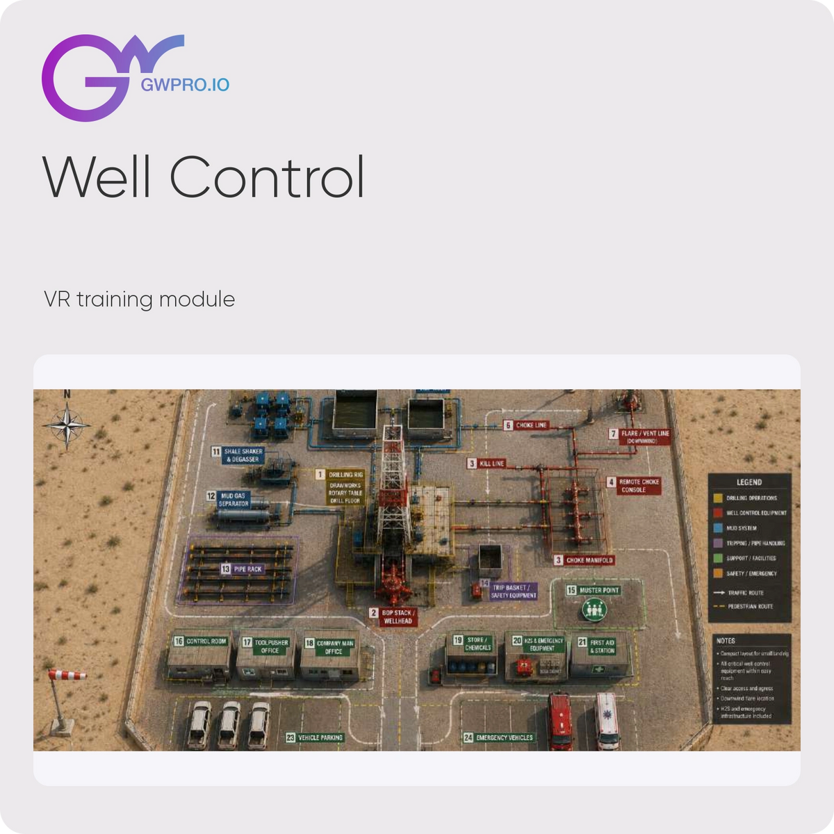 Well Control VR training with official GWPRO logo and supplier simulation screenshot