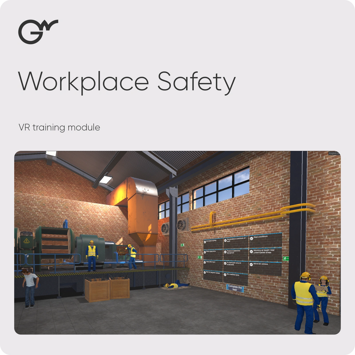 Workplace Safety — VR training module; official GWPRO logo and training imagery