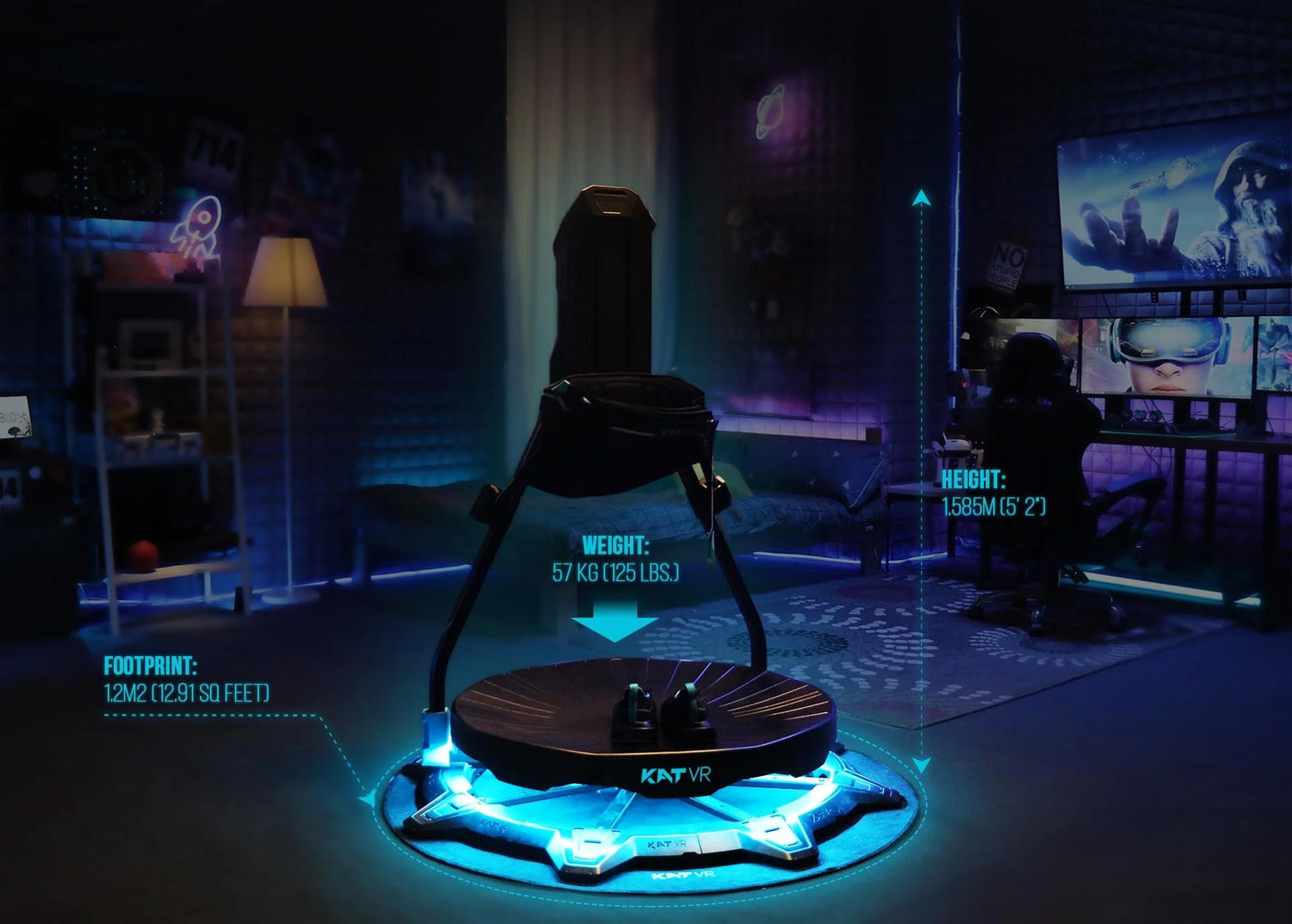 The KAT Walk C2 VR treadmill seamlessly incorporated into a modern home gaming setup, serving as the ultimate VR gaming centerpiece.  | Knoxlabs VR marketplace | VR Headsets, VR Accessories, VR Treadmills