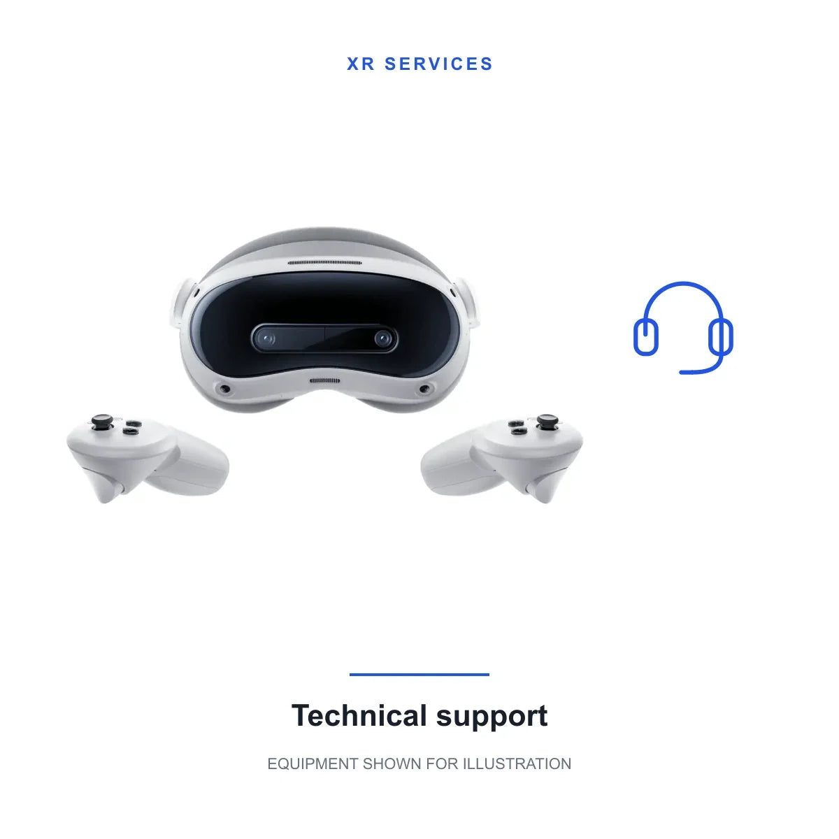 Technical support service; original product imagery of PICO 4 Ultra and original ring-free controllers. Equipment is not included; scope and compatibility are confirmed separately.