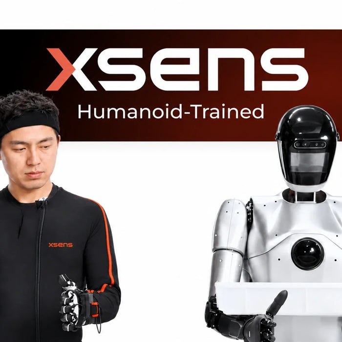 Xsens Humanoid-Trained graphic with an Xsens Link operator and humanoid robot