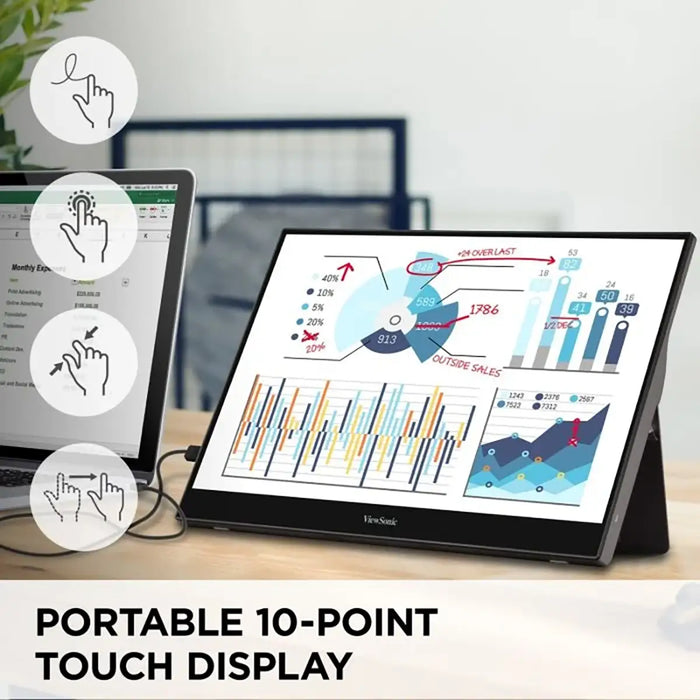 ViewSonic TD1655 - 15.6" Portable 1080p IPS Touch Monitor with 60W USB C and mini-HDMI Knoxlabs