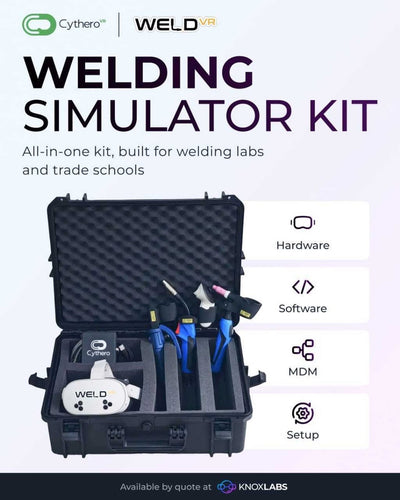 WeldVR by @cythero_official is now available as a full kit through Knoxlabs, built for #welding labs and trade schools setting up VR training stations.  Trainees simulate welding in VR, getting feedback on angle, speed, and arc before they ever strike one