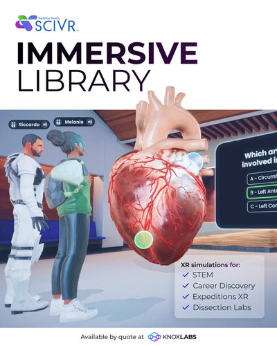 SCIVR’s Immersive Library can be purchased through Knoxlabs.   A full #STEM XR content library, not just one app: simulations, career discovery, virtual expeditions to historical sites.   Runs on #VR headsets, tablets, desktop. Bundle it with Meta Quest h
