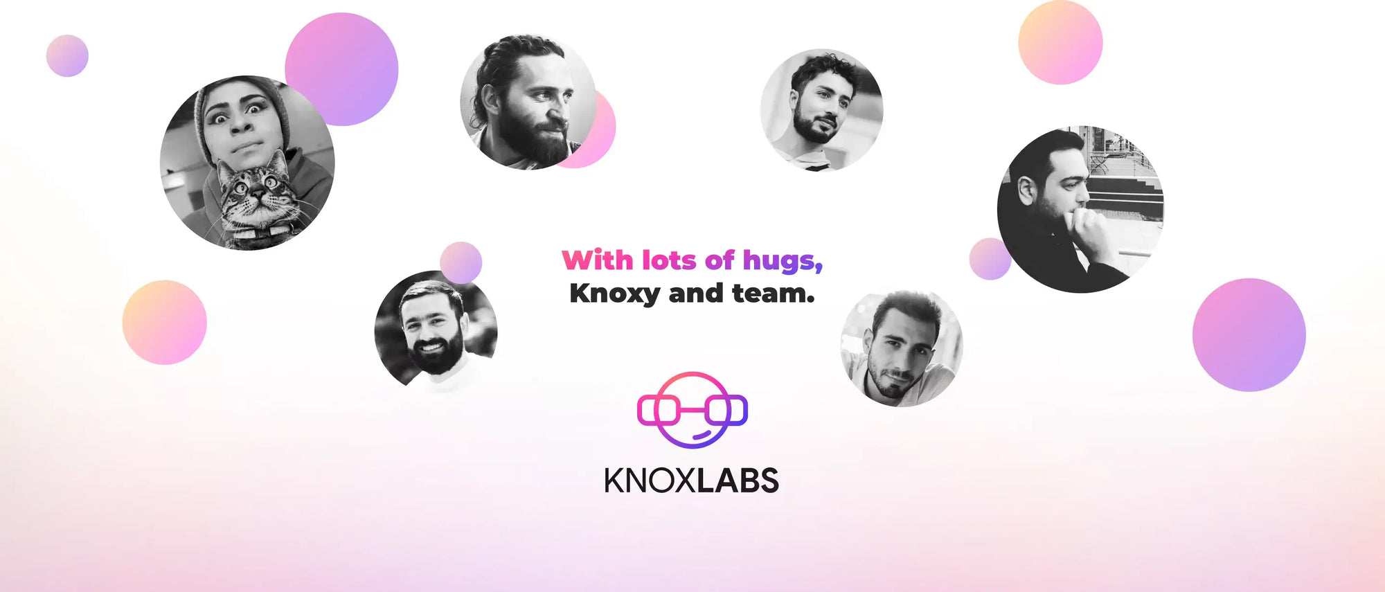 Knoxlabs team image on about page Knoxlabs log and lots of hugs by Knoxy