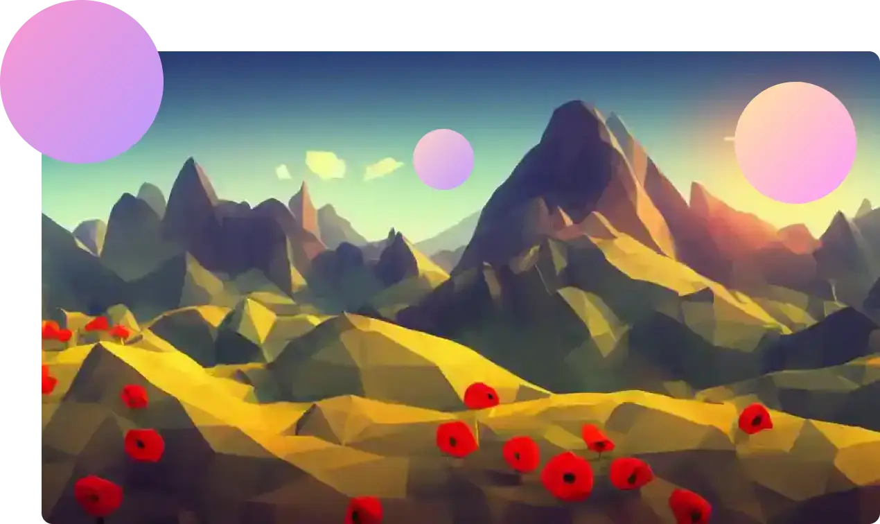 Knoxlabs VR Marketplace our vision about future of VR - Low poly mountains and flowers and suns