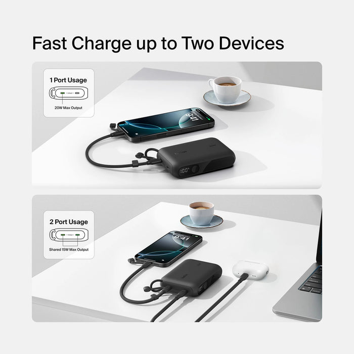 Belkin BoostCharge 10K power bank front and side view on white
