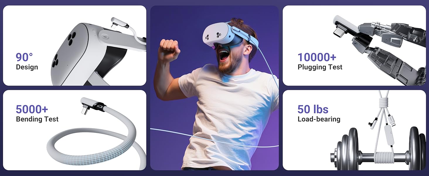 Syntech 16FT Link Cable with Charging for Meta Quest 3 / 3S / 2 / Pro (PC VR) / Pico