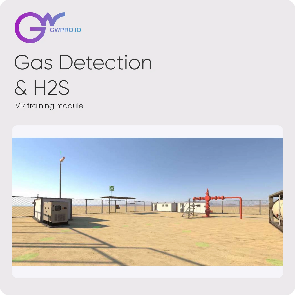 Gas Detection & H2S VR training with official GWPRO logo and supplier simulation screenshot