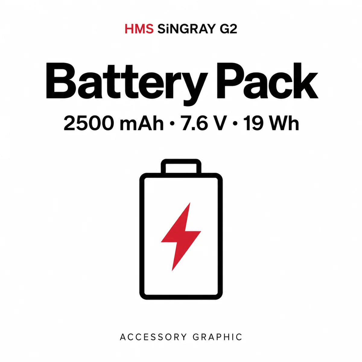 HMS SiNGRAY G2 battery — informational accessory graphic, not a product photograph