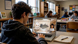 Student using HoloTutor on a standard laptop without a VR headset