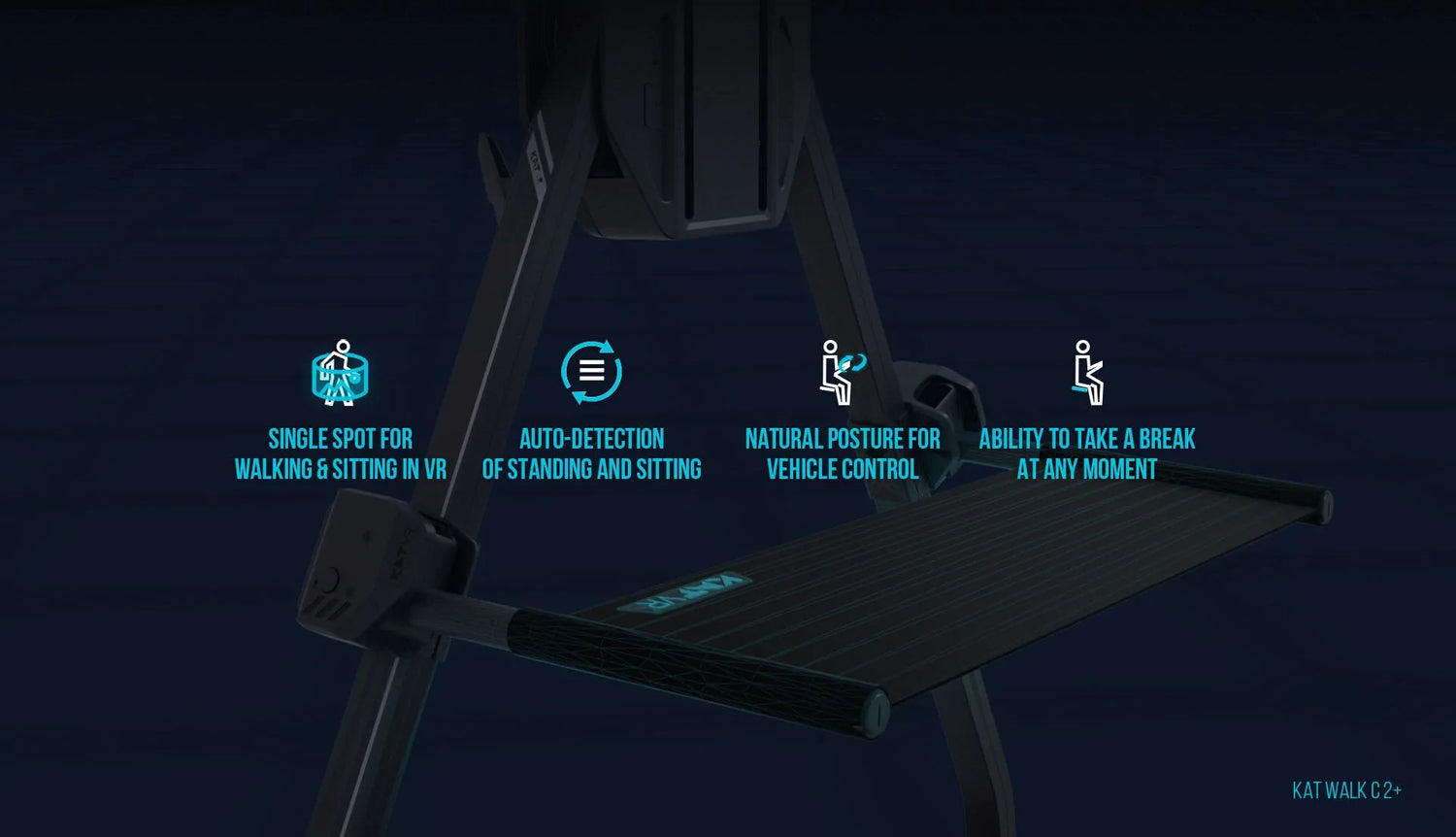 A user experiencing natural VR interactions while seated on the KAT Walk C2+ treadmill, equipped with a smart sitting posture module.  | Knoxlabs VR marketplace | VR Headsets, VR Accessories, VR Treadmills