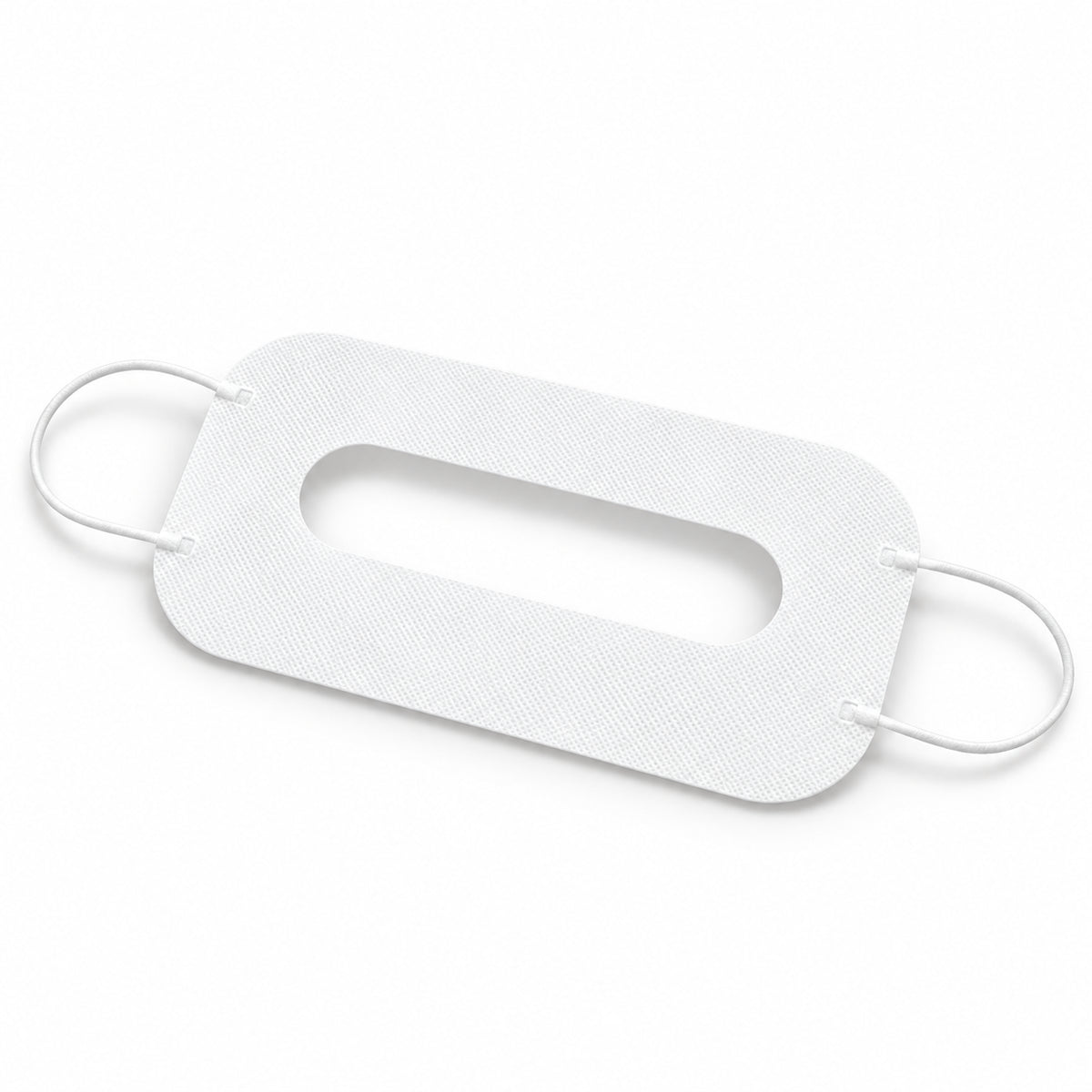 Single white Knoxlabs disposable VR face cover with one shared eye opening and two elastic ear loops, shown on a clean white background.