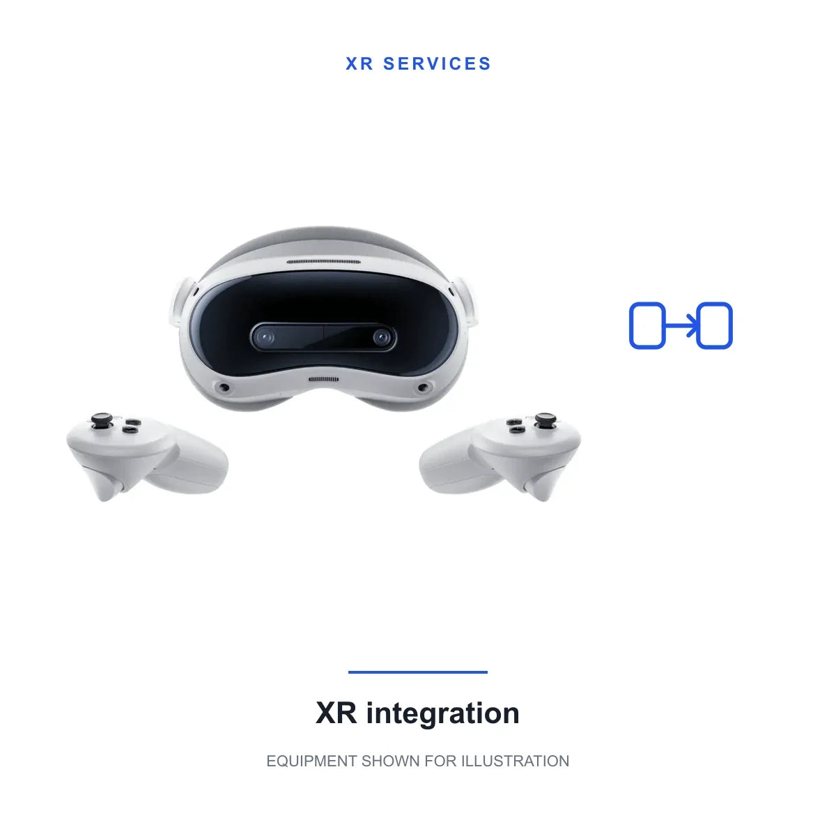 XR integration service; original product imagery of PICO 4 Ultra and original ring-free controllers. Equipment is not included; scope and compatibility are confirmed separately.