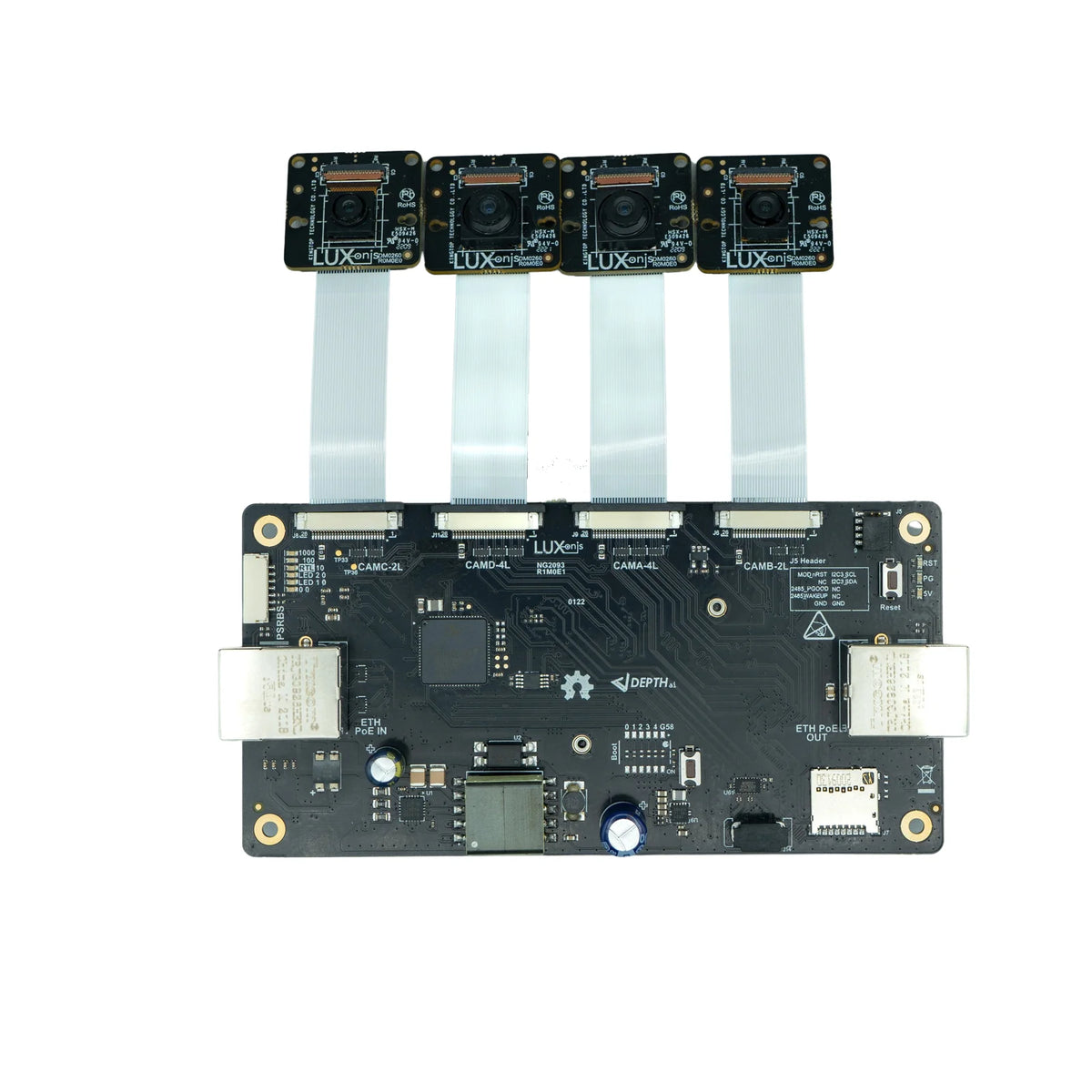 OAK-FFC 4P PoE — official Luxonis image on white