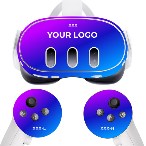 Meta Quest 3 360° Wrap branding and asset-tagging mockup; headset and controllers shown for illustration, hardware excluded