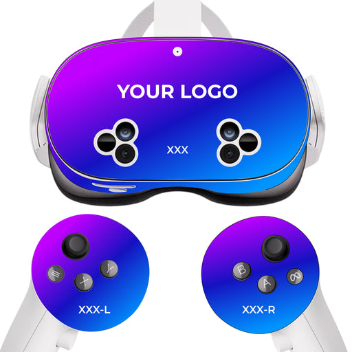Meta Quest 3S 360° Wrap branding and asset-tagging mockup; headset and controllers shown for illustration, hardware excluded