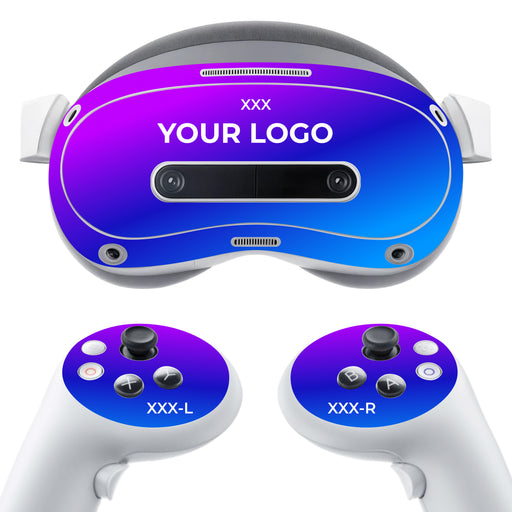 PICO 4 Ultra 360° Wrap branding and asset-tagging mockup; headset and controllers shown for illustration, hardware excluded