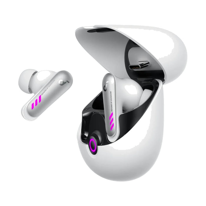 Soundcore VR P10 charging case and earbuds on white background
