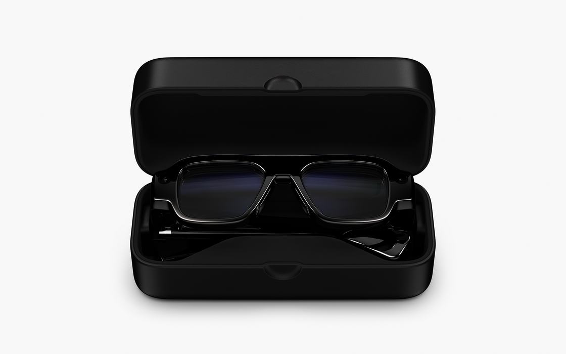 SPECS AR glasses front view with charging case
