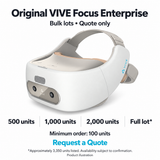 Original HTC VIVE Focus Enterprise bulk lot quote guide: minimum 100 units; 500, 1,000, 2,000 or full lot of approximately 3,350 units listed, subject to confirmation.