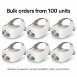 Illustrative arrangement of six original HTC VIVE Focus Enterprise headsets on white; bulk orders from 100 units, availability subject to confirmation.