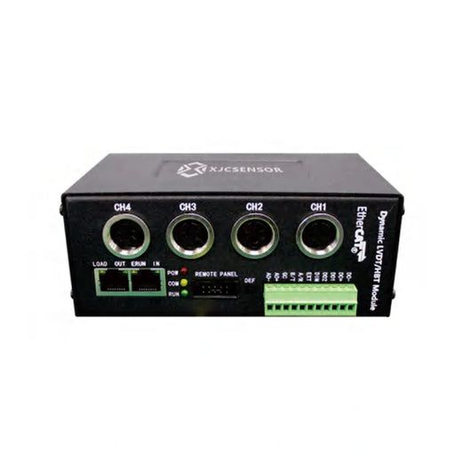XJCSENSOR X-E102 Displacement EtherCAT Module, 1–5 channels, EtherCAT/RS232/RS485 — official XJCSENSOR brochure image on white background