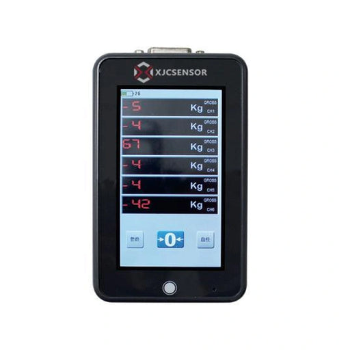 XJCSENSOR X-H100F Handheld Touch-Screen Dynamometer, 1 or 6 channels, RS485 — official XJCSENSOR brochure image on white background