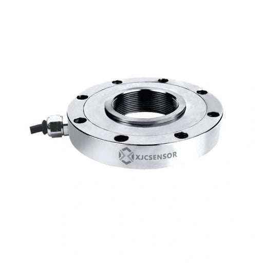 XJCSENSOR X-H105 Through-Hole Load Cell, Ø105 mm, M45×1.5 bore, 0.5–5 t — official XJCSENSOR brochure image on white background