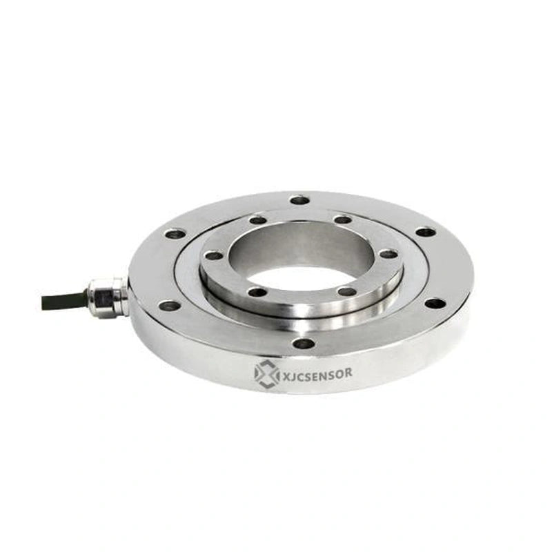 XJCSENSOR X-H120 Through-Hole Load Cell, Ø120 mm, Ø50 bore, 50 kg–10 t — official XJCSENSOR brochure image on white background