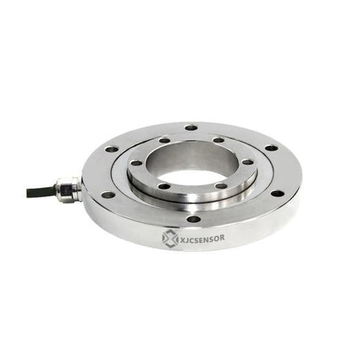 XJCSENSOR X-H120 Through-Hole Load Cell, Ø120 mm, Ø50 bore, 50 kg–10 t — official XJCSENSOR brochure image on white background